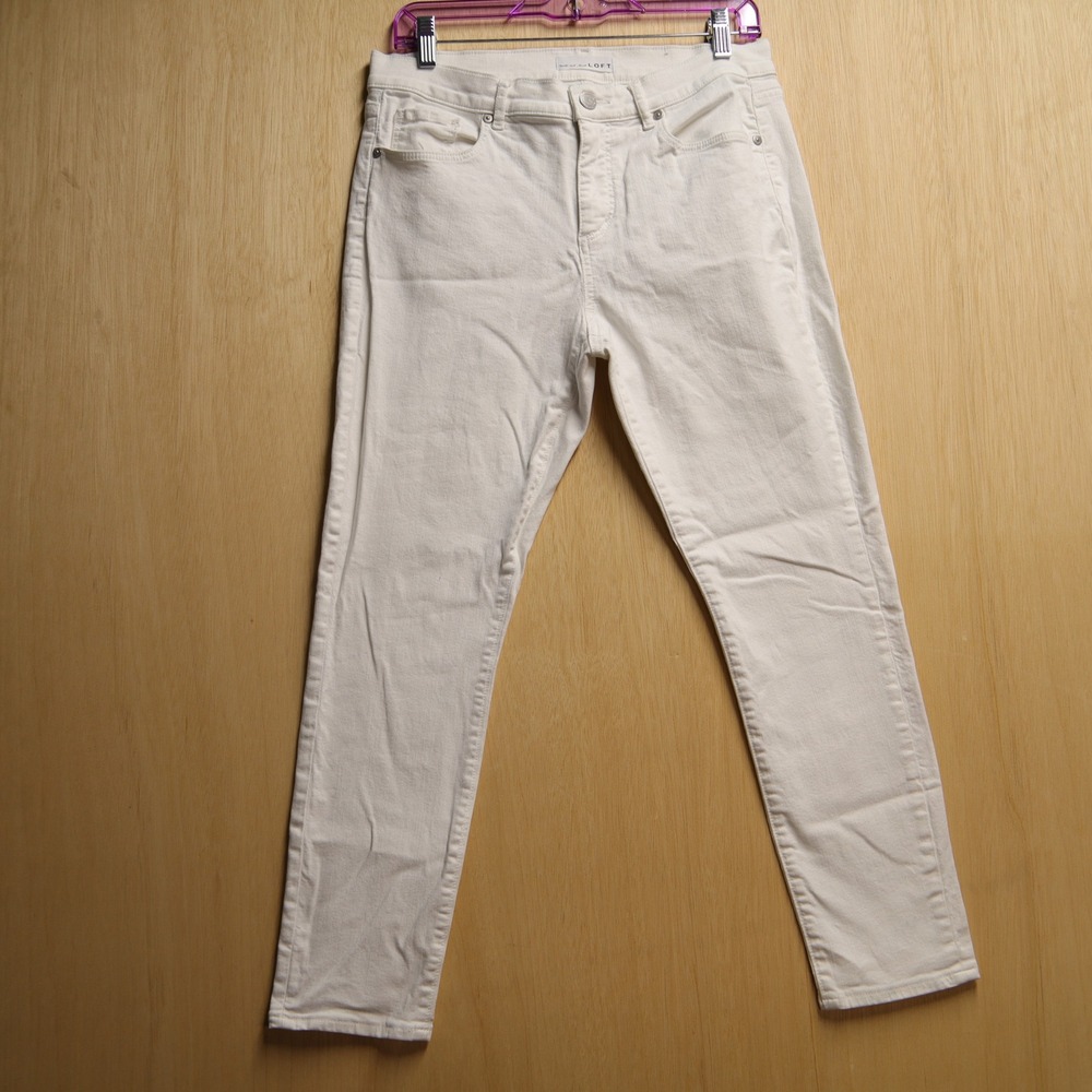 Loft White Skinny Jeans Womens 10 30 Stretch Denim Mid Rise Casual Pants